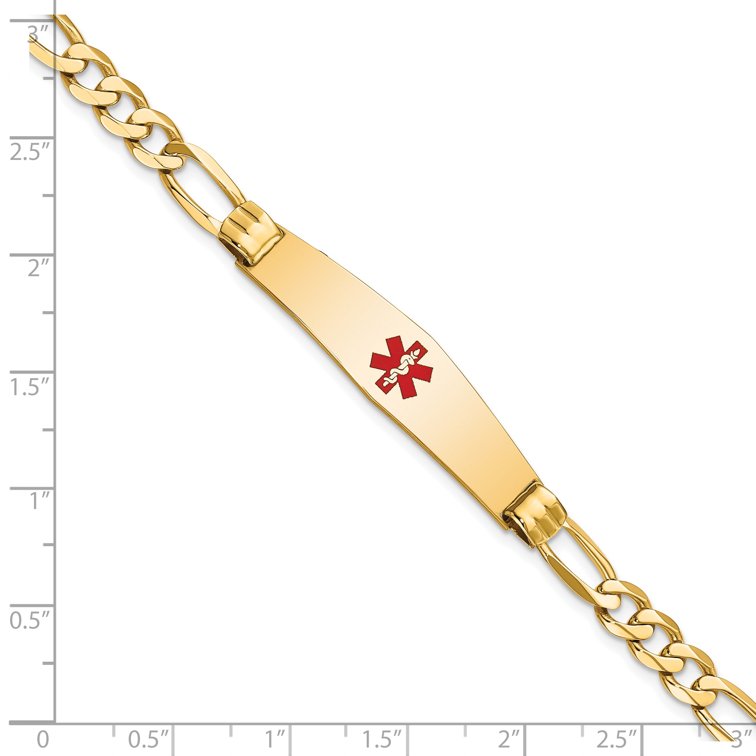 14K Medical Soft Diamond Shape Red Enamel Figaro ID Bracelet