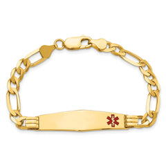 14K Medical Soft Diamond Shape Red Enamel Figaro ID Bracelet