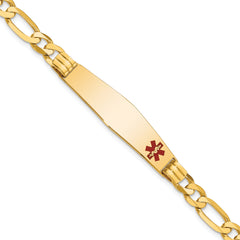 14K Medical Soft Diamond Shape Red Enamel Figaro ID Bracelet