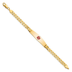 14K Medical Soft Diamond Shape Red Enamel Curb Link ID Bracelet