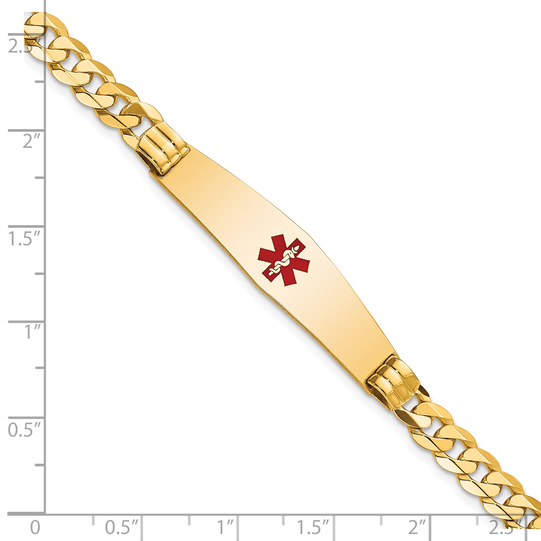 14K Medical Soft Diamond Shape Red Enamel Curb Link ID Bracelet