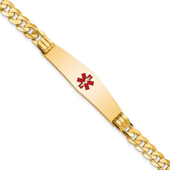 14K Medical Soft Diamond Shape Red Enamel Curb Link ID Bracelet