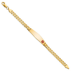 14K Medical Soft Diamond Shape Red Enamel Curb Link ID Bracelet