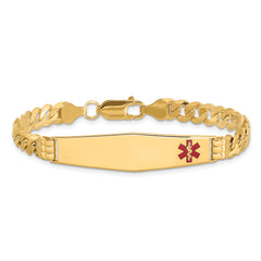 14K Medical Soft Diamond Shape Red Enamel Curb Link ID Bracelet