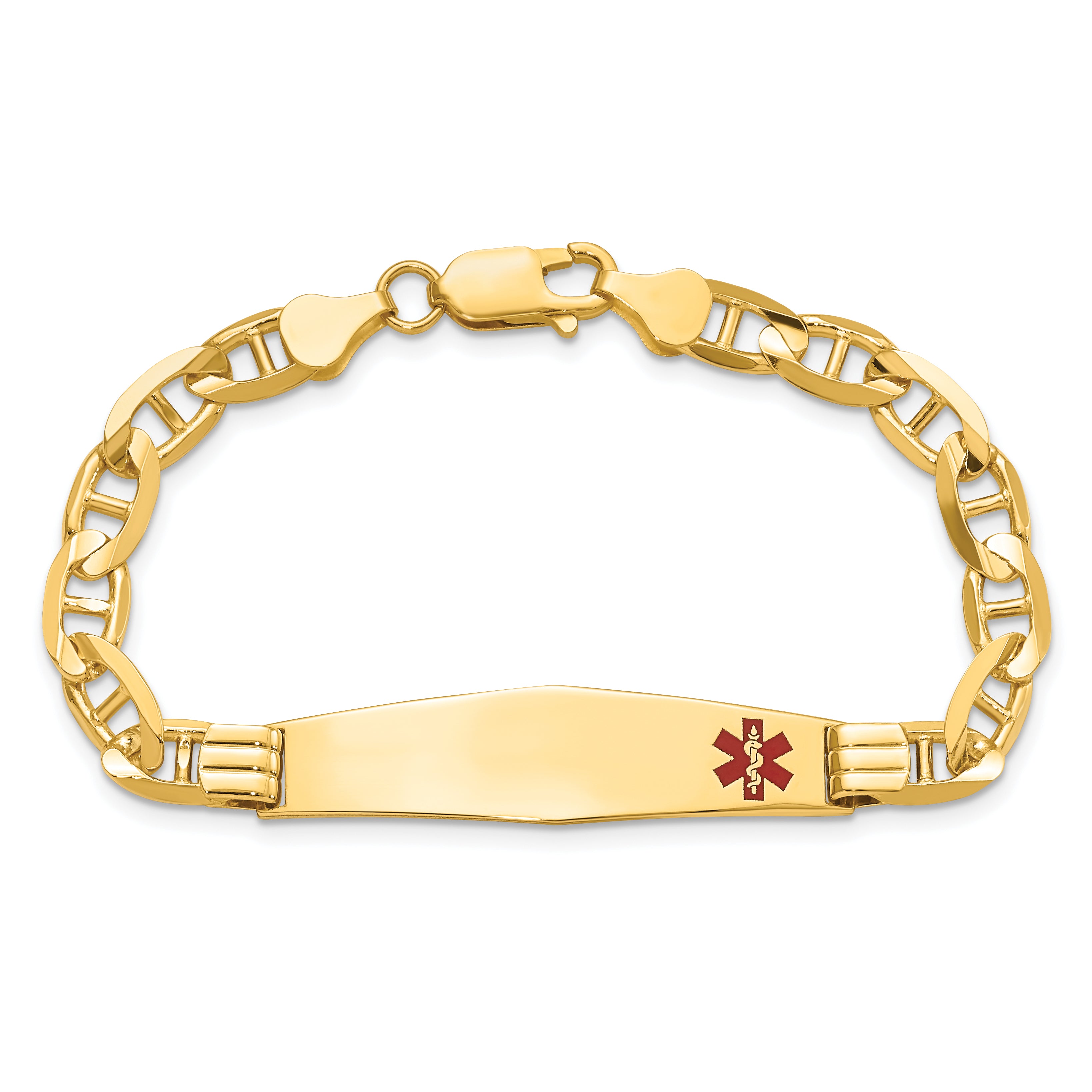 14K Medical Soft Diamond Shape Red Enamel Anchor Link ID Bracelet