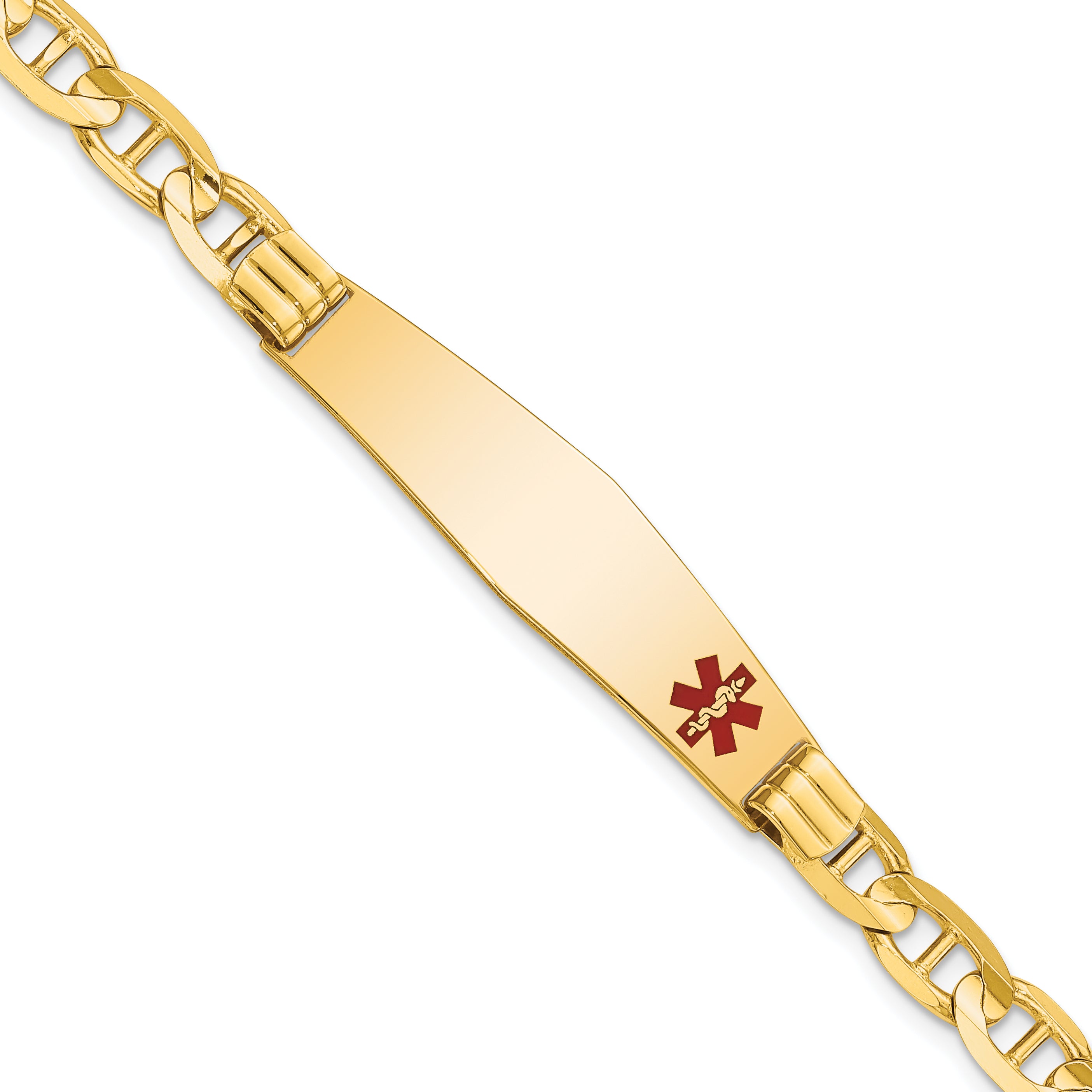 14K Medical Soft Diamond Shape Red Enamel Anchor Link ID Bracelet