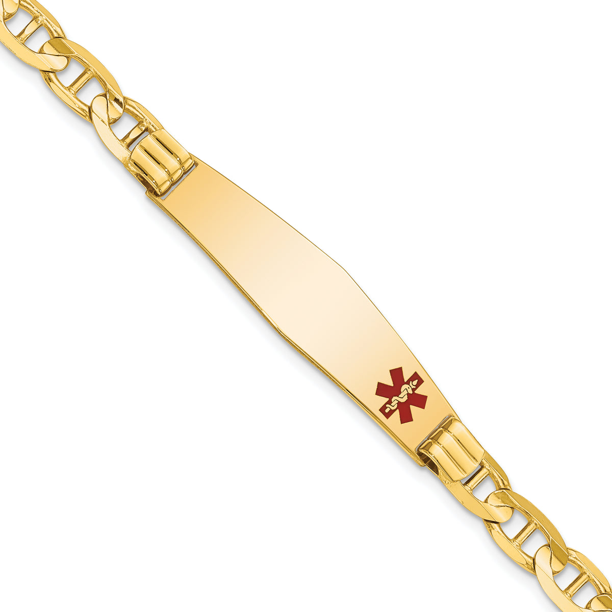 14K Medical Soft Diamond Shape Red Enamel Anchor Link ID Bracelet