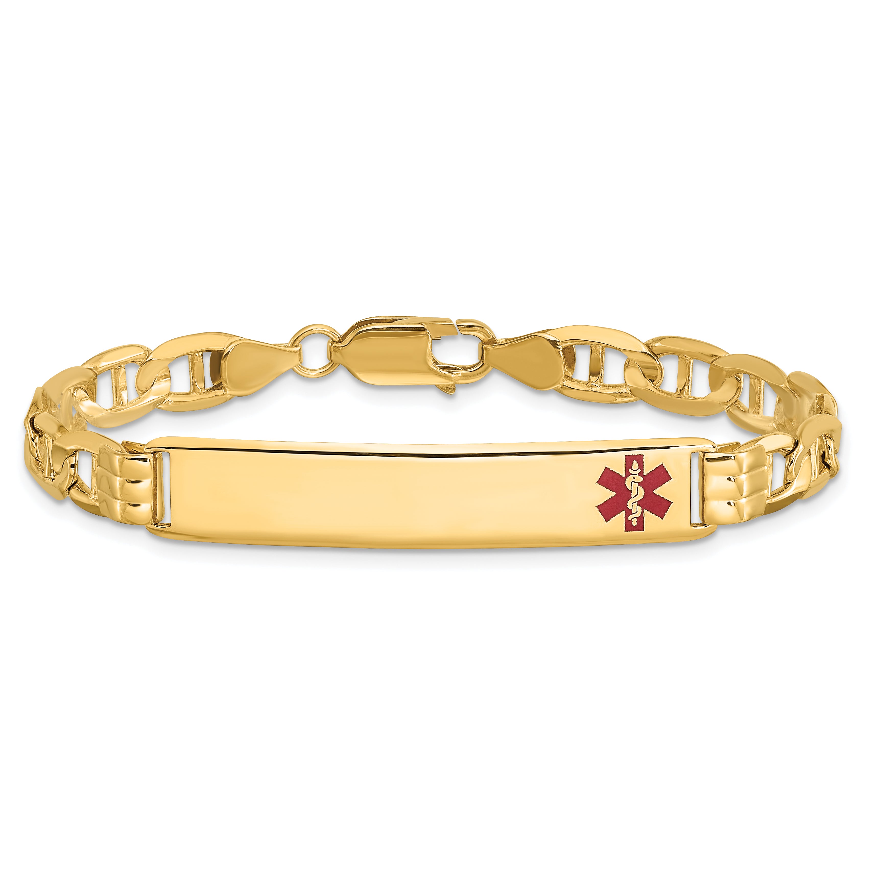 14K Medical Red Enamel Anchor Link ID Bracelet