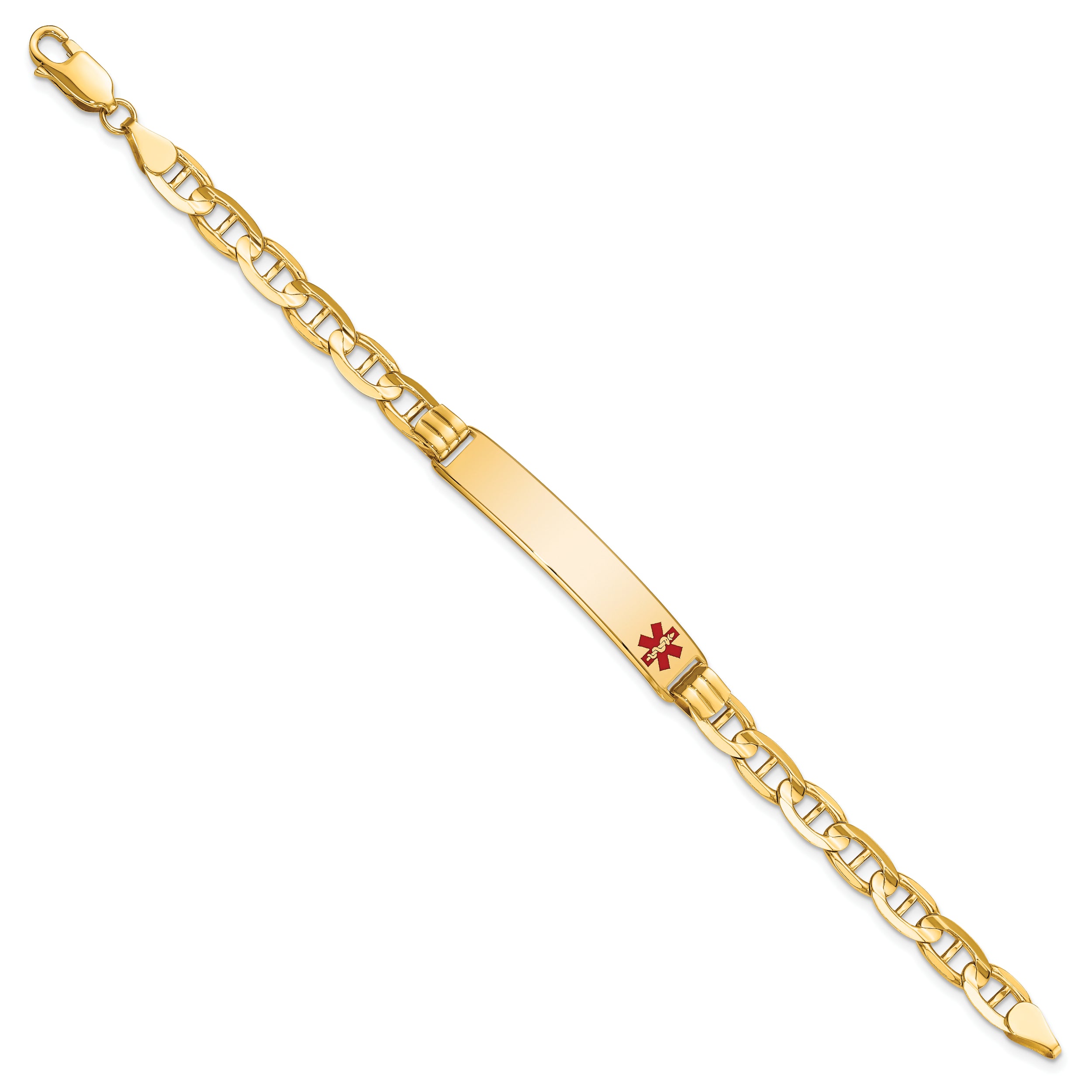 14K Medical Red Enamel Anchor Link ID Bracelet