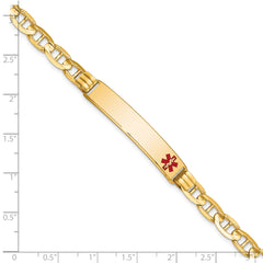 14K Medical Red Enamel Anchor Link ID Bracelet