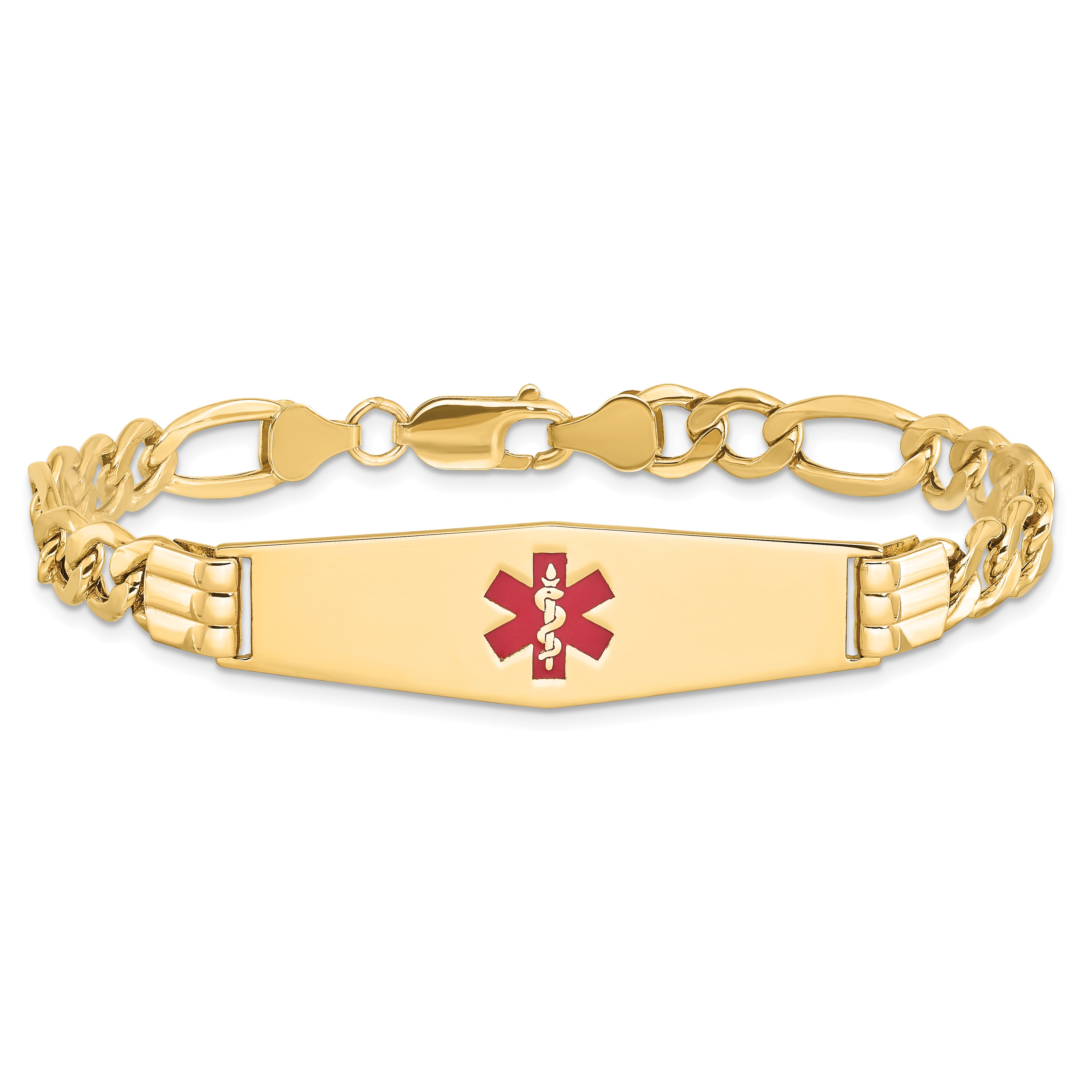 14K Semi-Solid Medical Soft Diamond Shape Red Enamel Figaro ID Bracelet