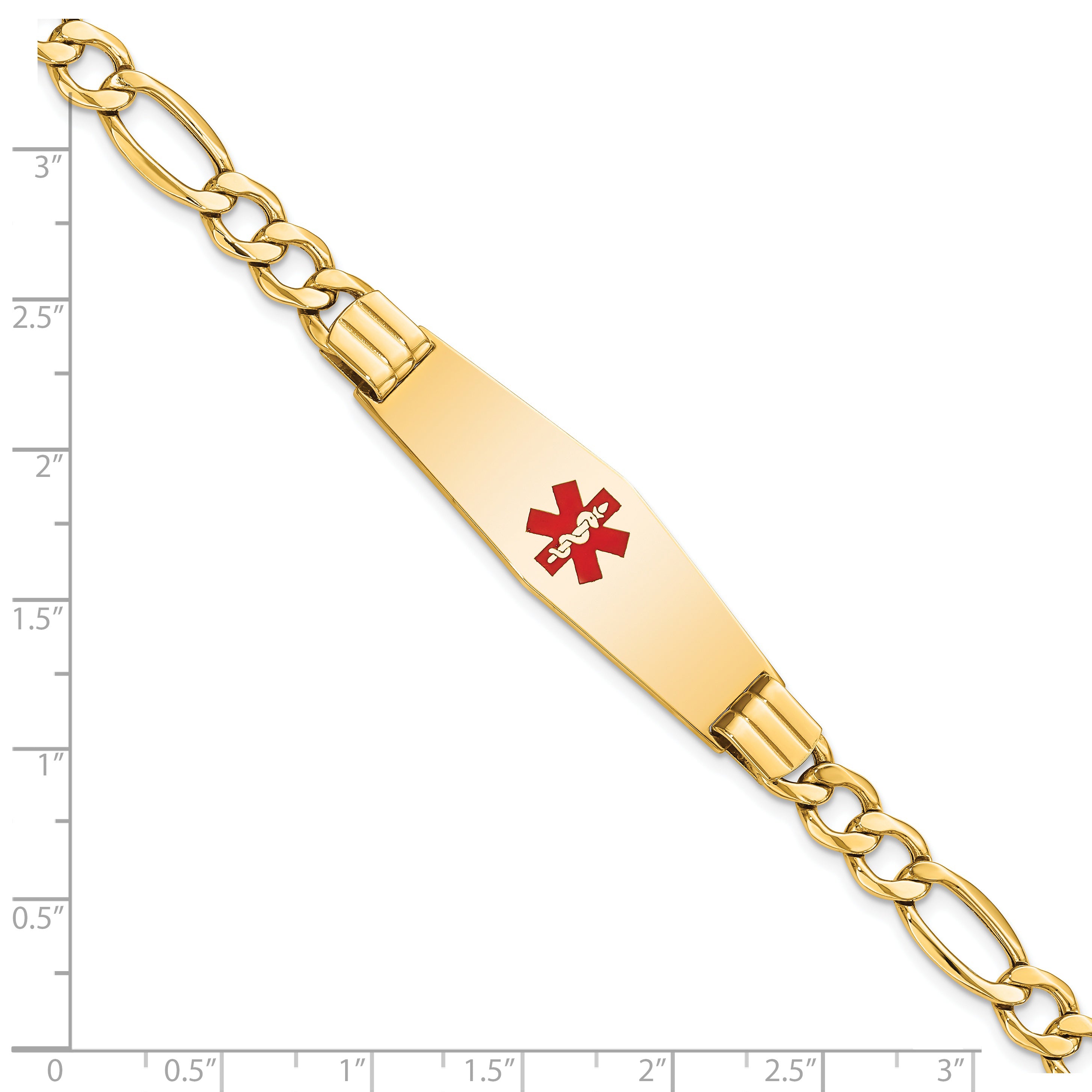 14K Semi-Solid Medical Soft Diamond Shape Red Enamel Figaro ID Bracelet