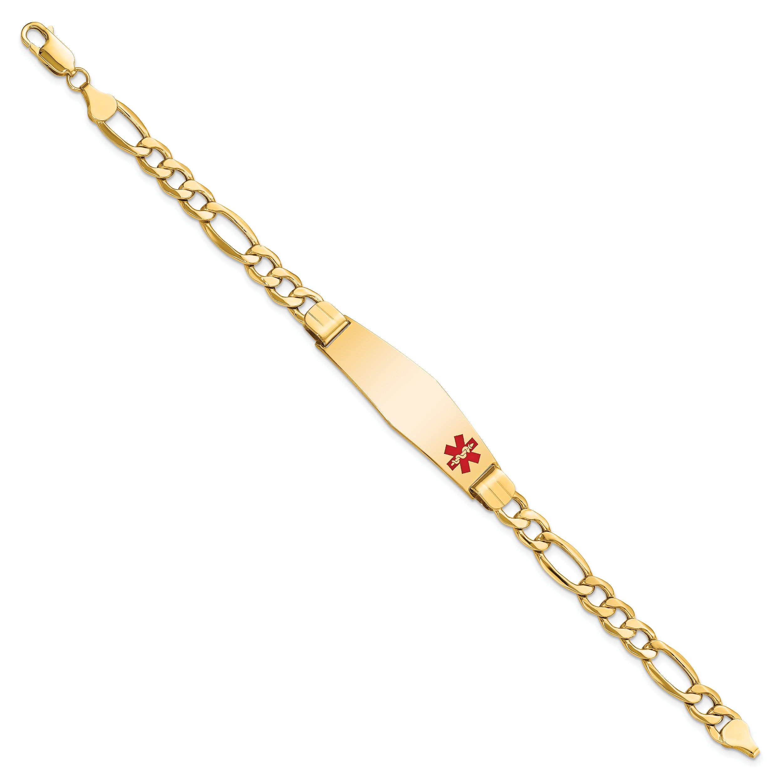 14K Semi-Solid Medical Soft Diamond Shape Red Enamel Figaro ID Bracelet