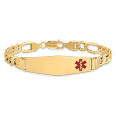 14K Semi-Solid Medical Soft Diamond Shape Red Enamel Figaro ID Bracelet