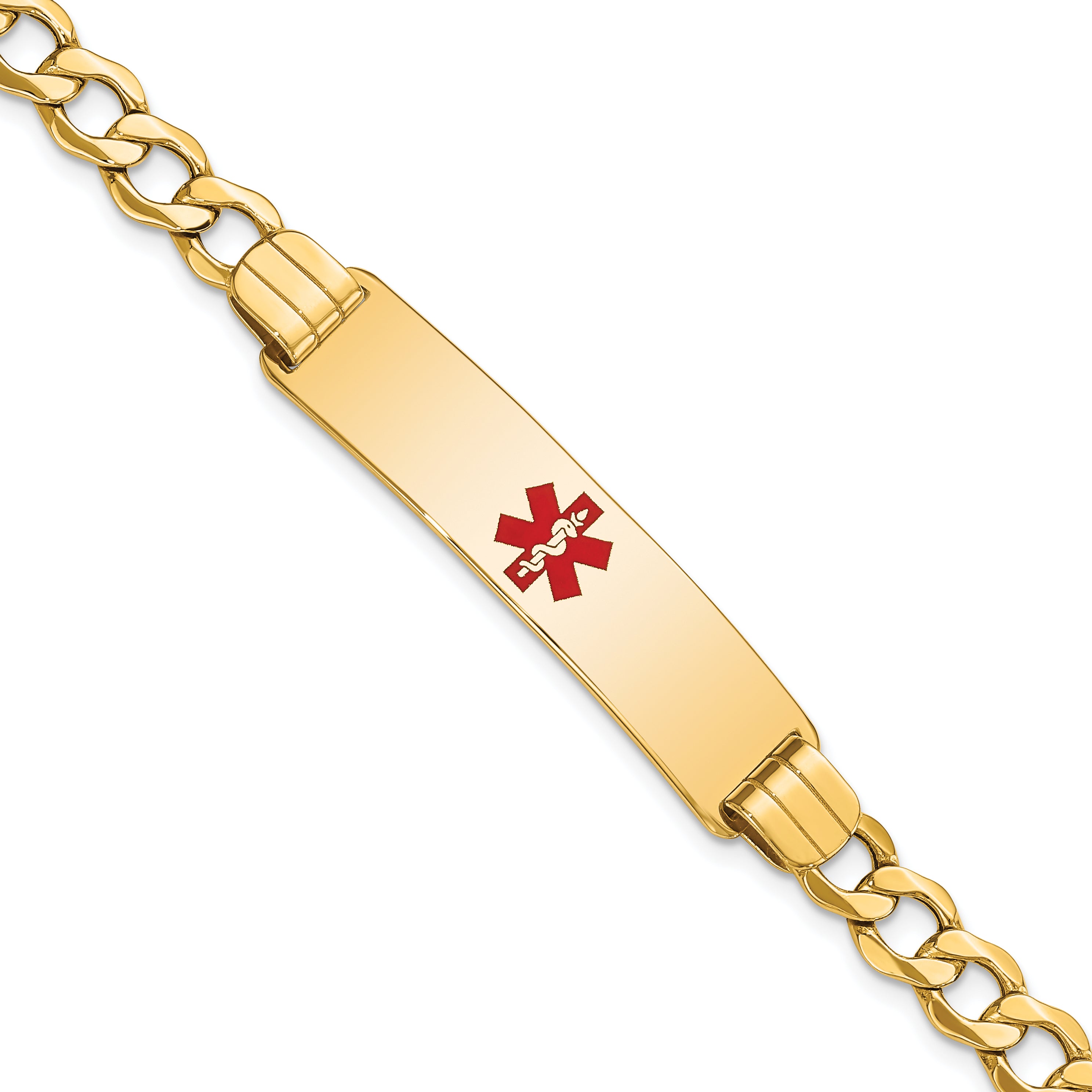 14K Semi-solid Medical Red Enamel Curb Link ID Bracelet