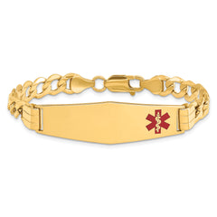 14K Semi-solid Medical Soft Diamond Shape Red Enamel Curb Link ID Bracelet