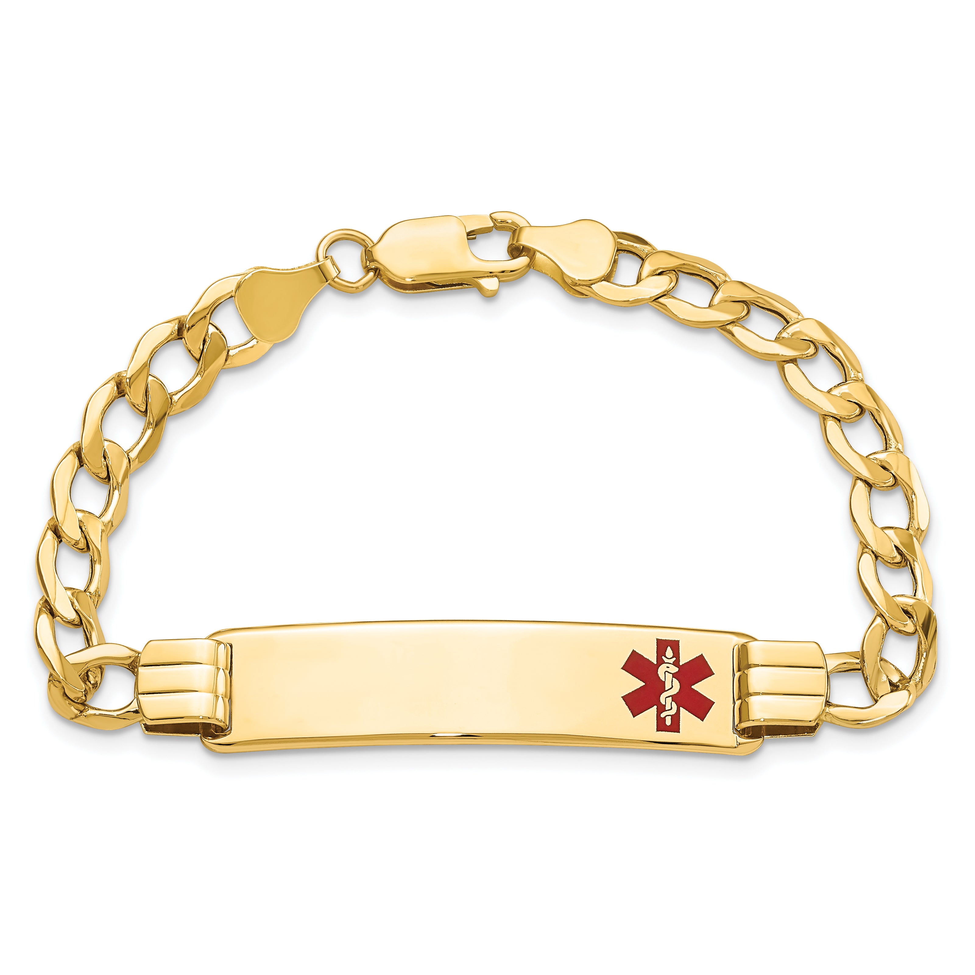 14K Semi-solid Medical Red Enamel Curb Link ID Bracelet