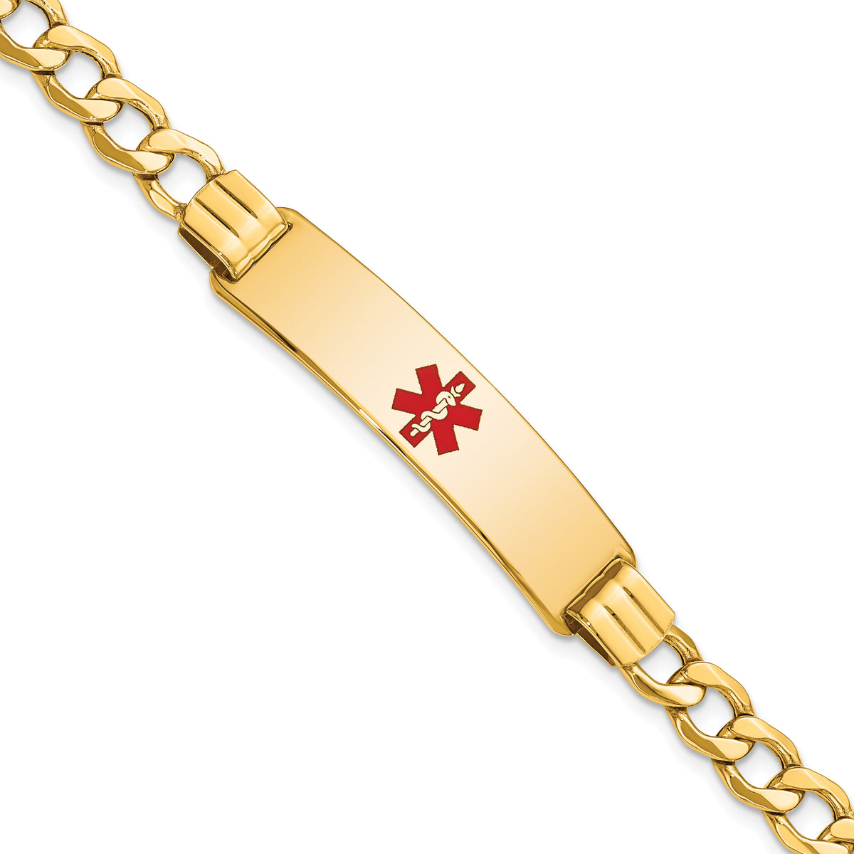 14K Semi-solid Medical Red Enamel Curb Link ID Bracelet