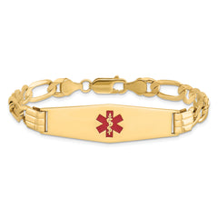 14K Medical Soft Diamond Shape Red Enamel Flat Figaro Link ID Bracelet