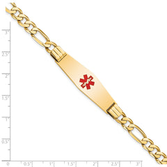 14K Medical Soft Diamond Shape Red Enamel Flat Figaro Link ID Bracelet