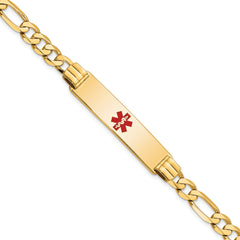 14K Medical Red Enamel Flat Figaro Link ID Bracelet