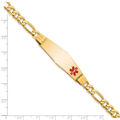 14K Medical Soft Diamond Shape Red Enamel Flat Figaro Link ID Bracelet