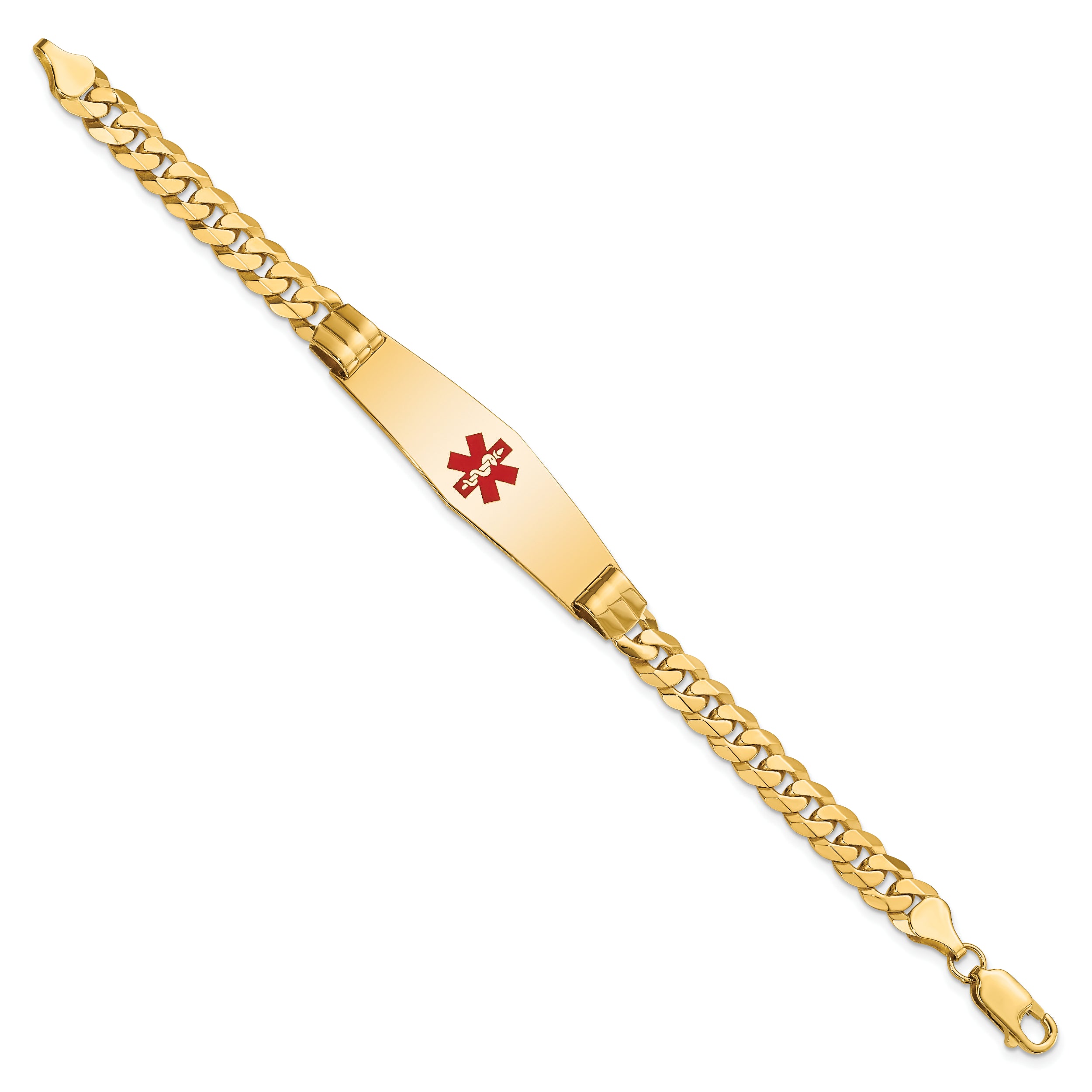 14K Medical Soft Diamond Shape Red Enamel Curb Link ID Bracelet