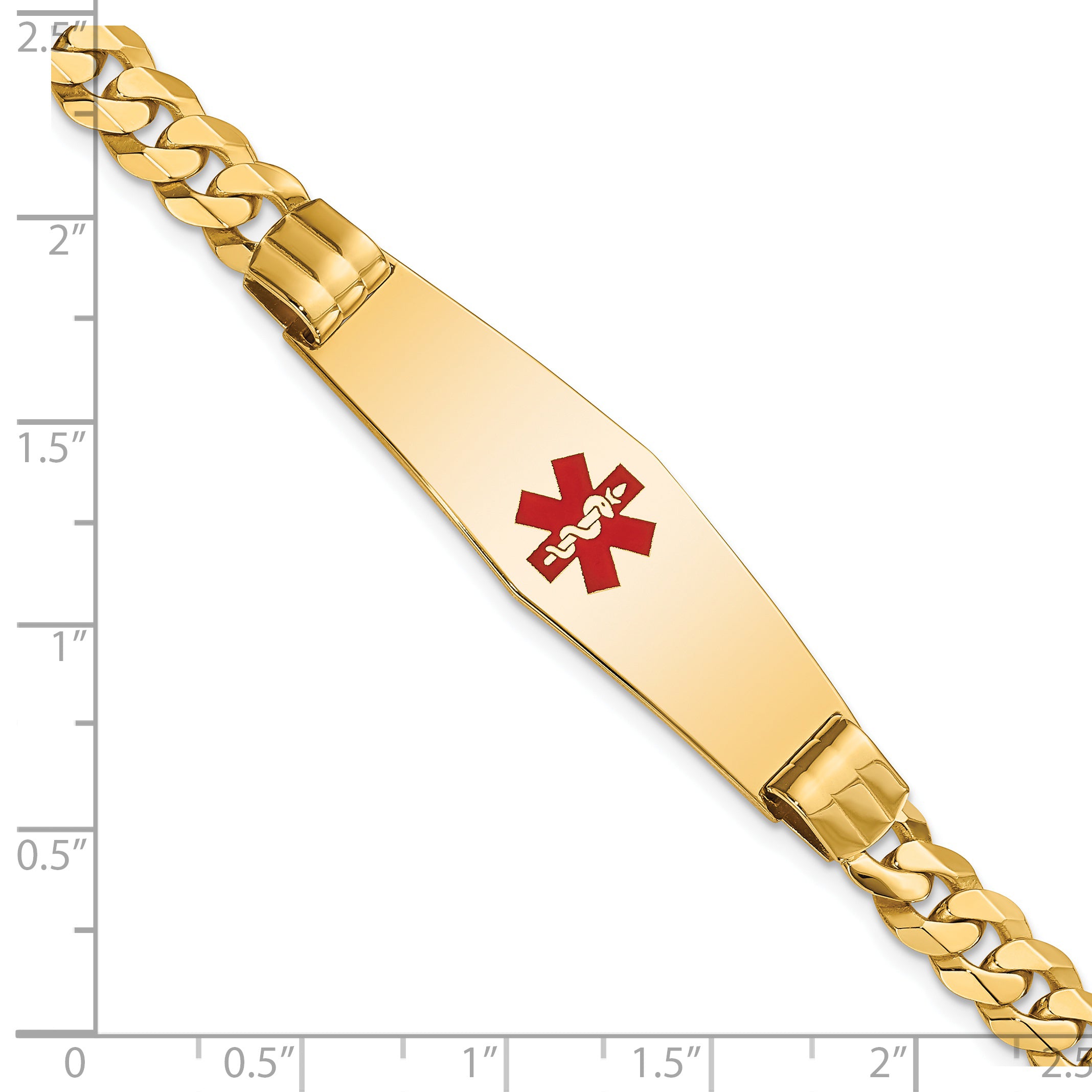 14K Medical Soft Diamond Shape Red Enamel Curb Link ID Bracelet