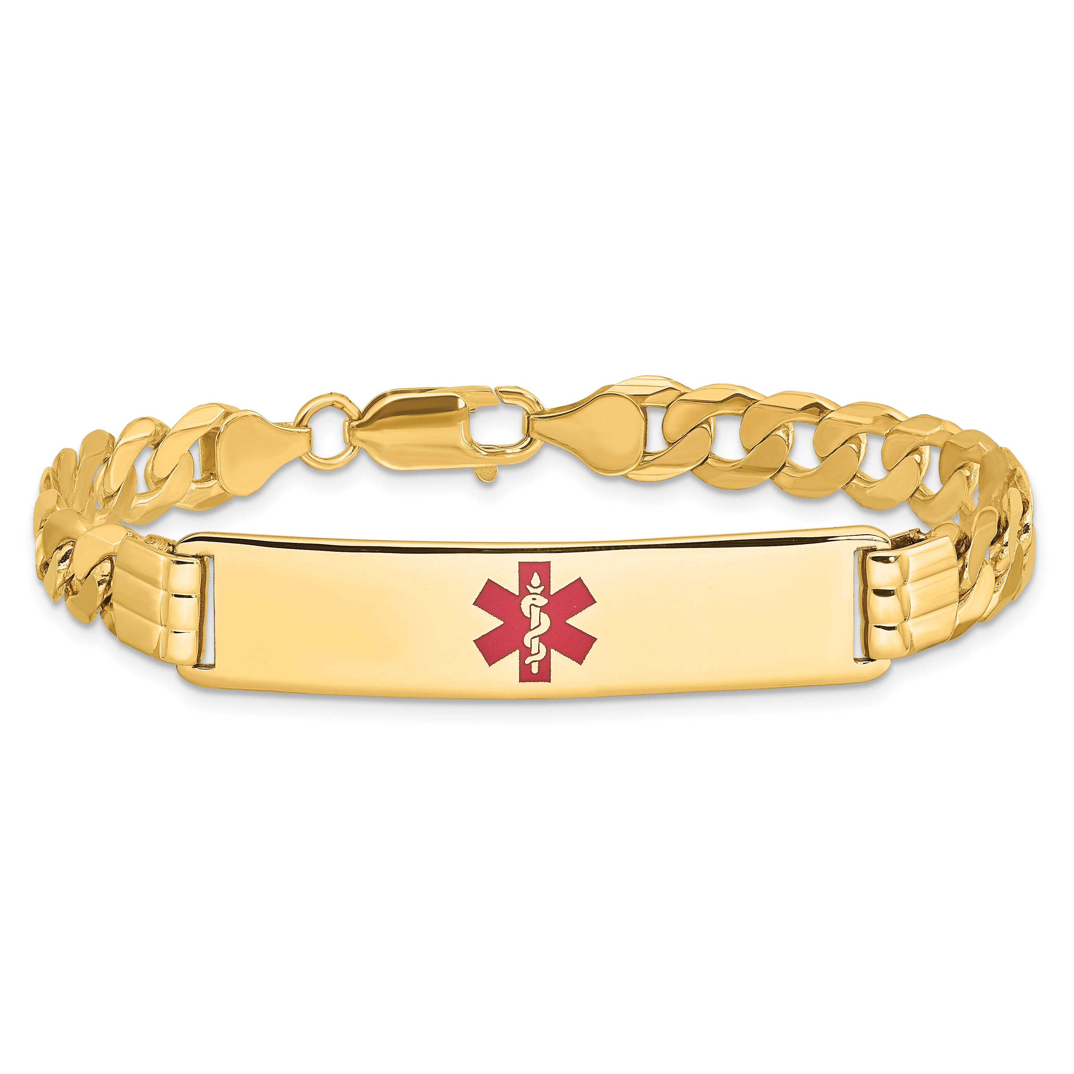 14K Medical Red Enamel Curb Link ID Bracelet