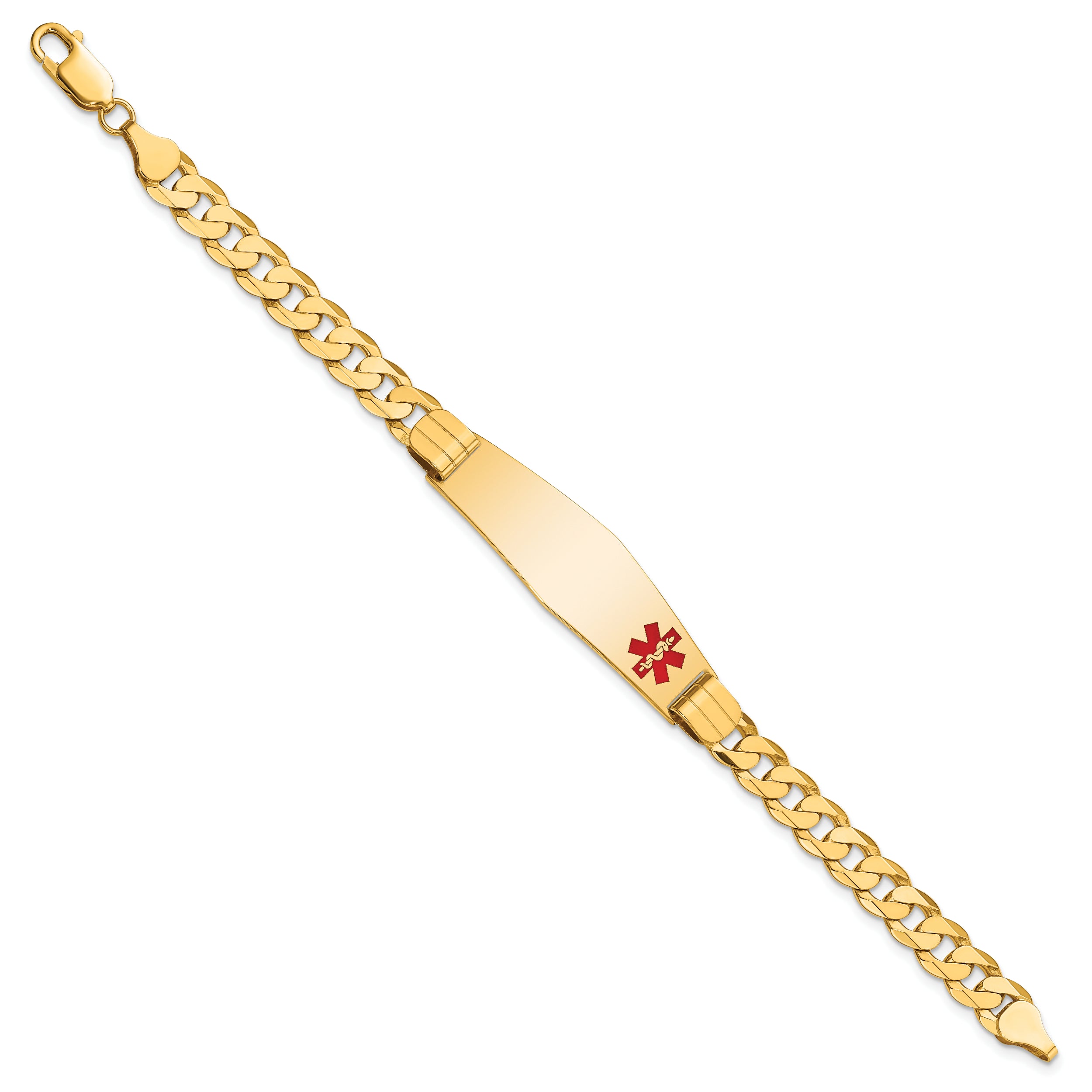 14K Medical Soft Diamond Shape Red Enamel Curb Link ID Bracelet