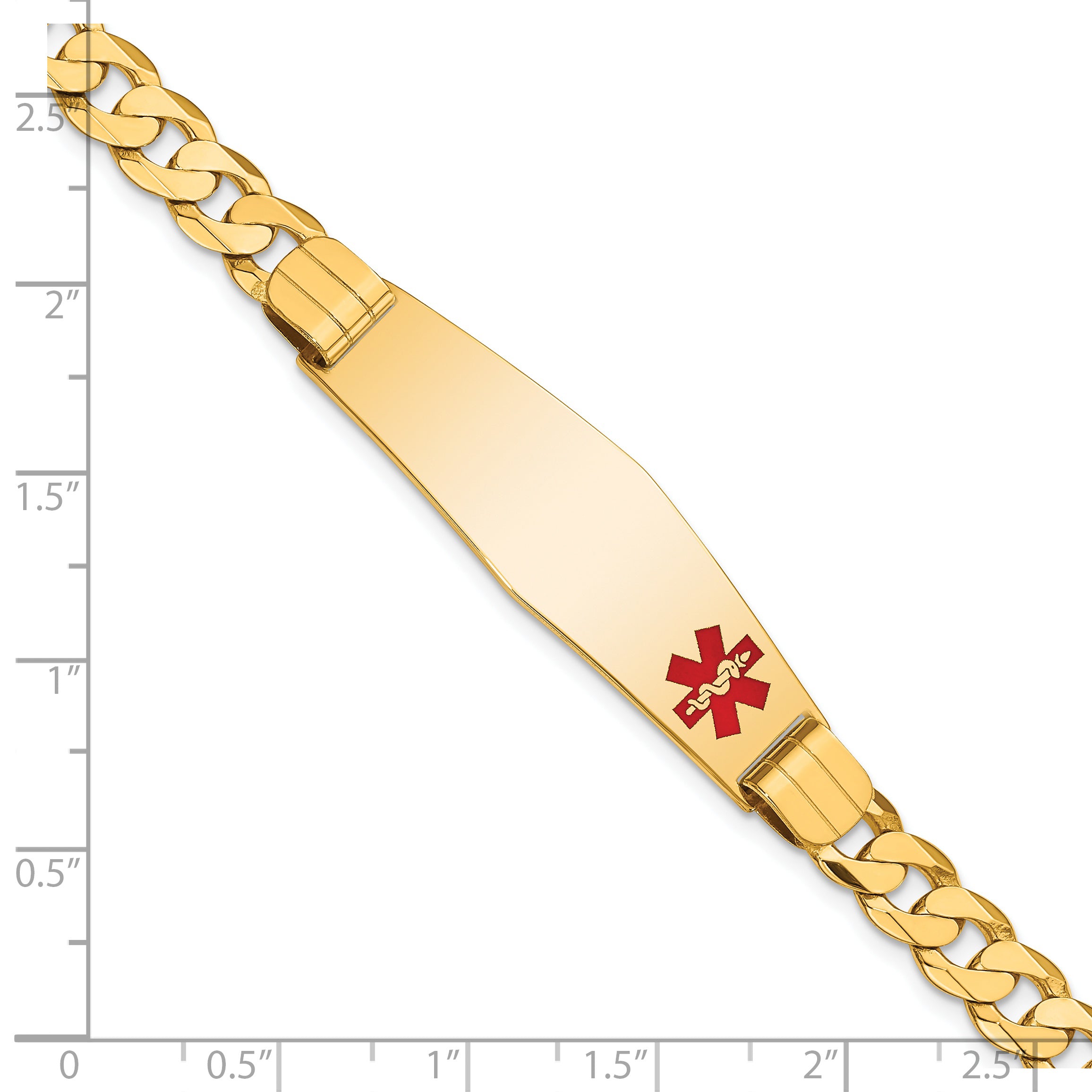 14K Medical Soft Diamond Shape Red Enamel Curb Link ID Bracelet