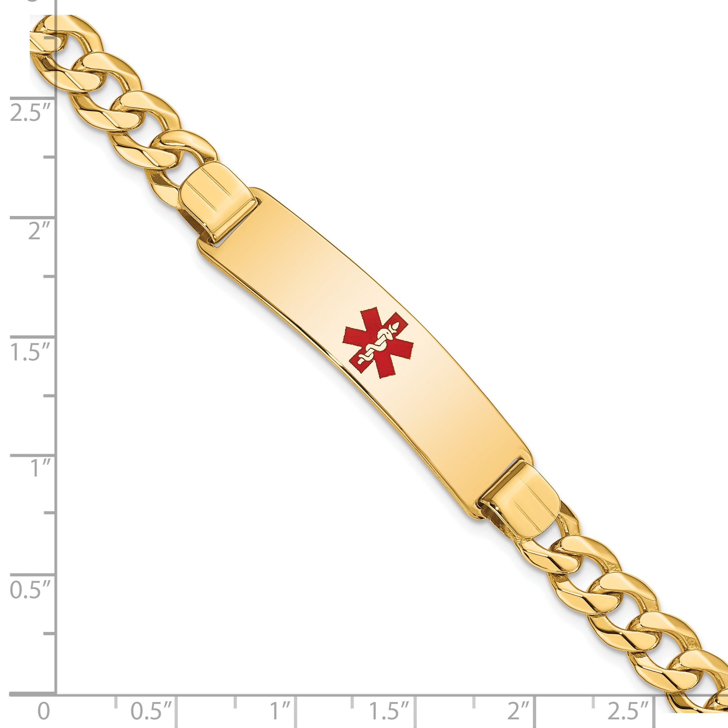 14K Medical Red Enamel Flat Curb Link ID Bracelet