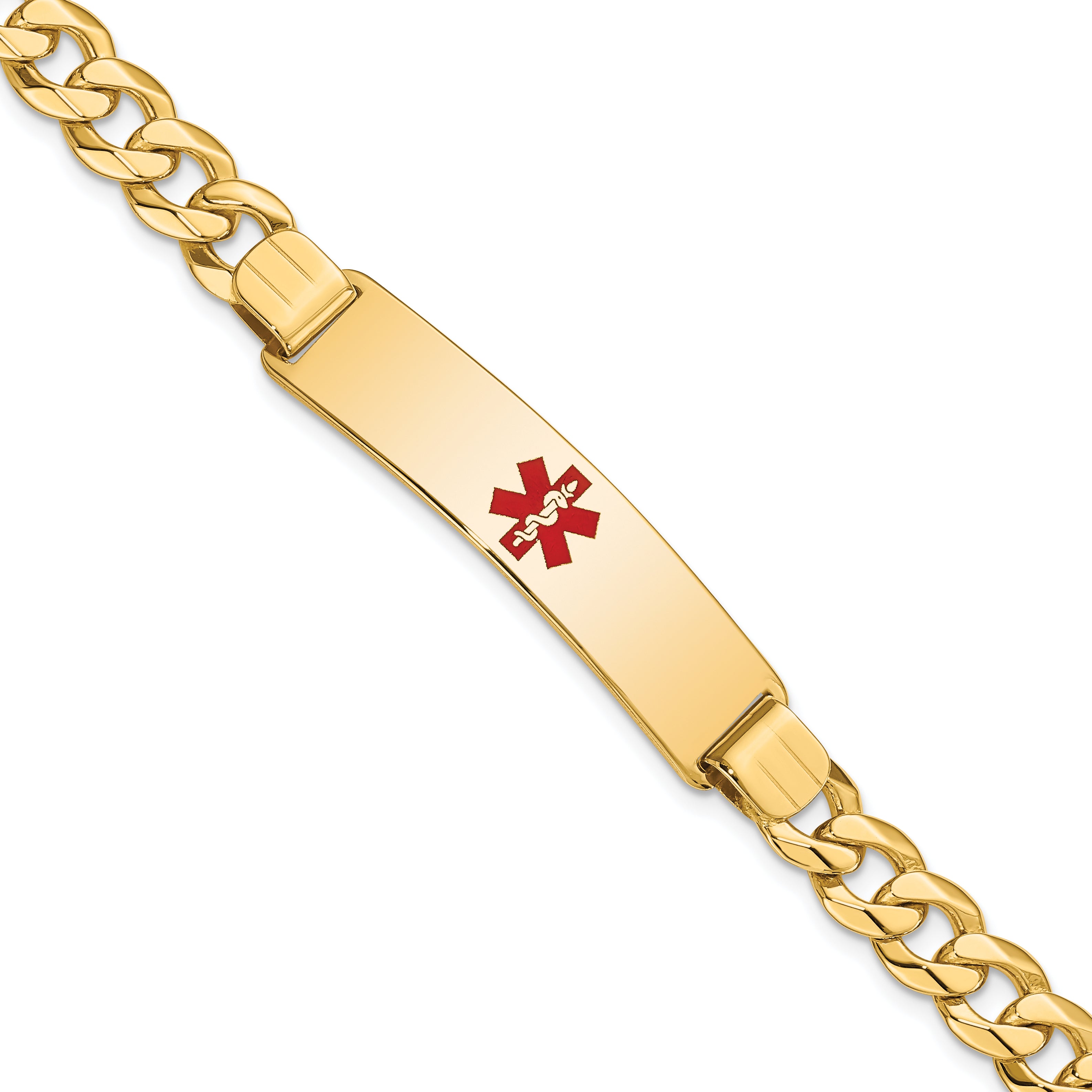 14K Medical Red Enamel Flat Curb Link ID Bracelet