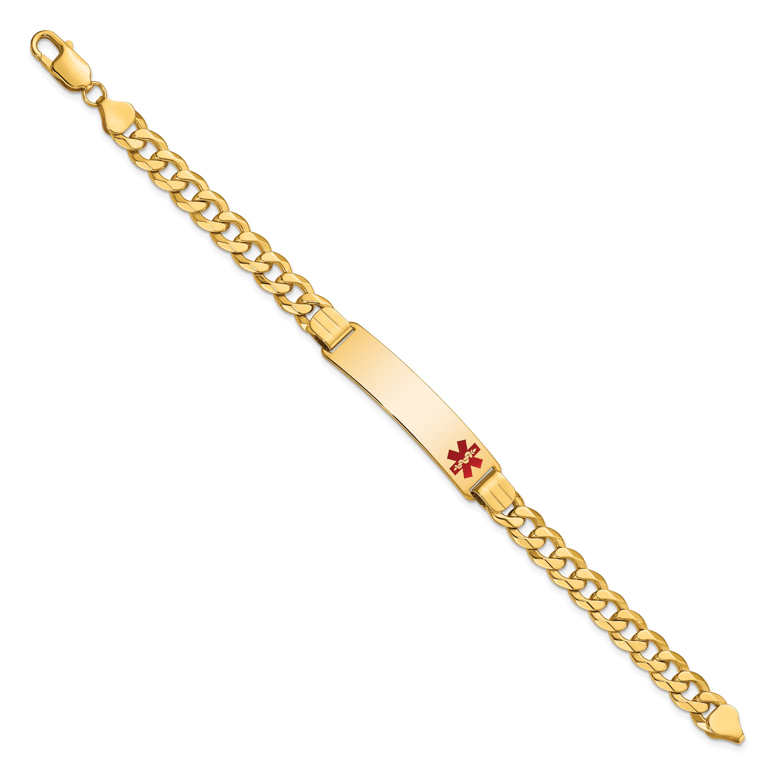 14K Medical Red Enamel Flat Curb Link ID Bracelet