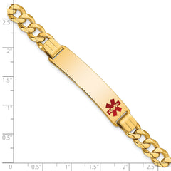 14K Medical Red Enamel Flat Curb Link ID Bracelet