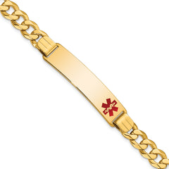 14K Medical Red Enamel Flat Curb Link ID Bracelet