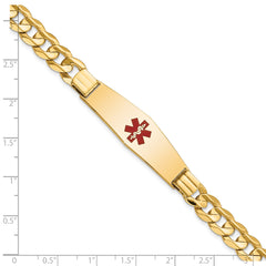 14K Medical Soft Diamond Shape Red Enamel Curb ID Bracelet