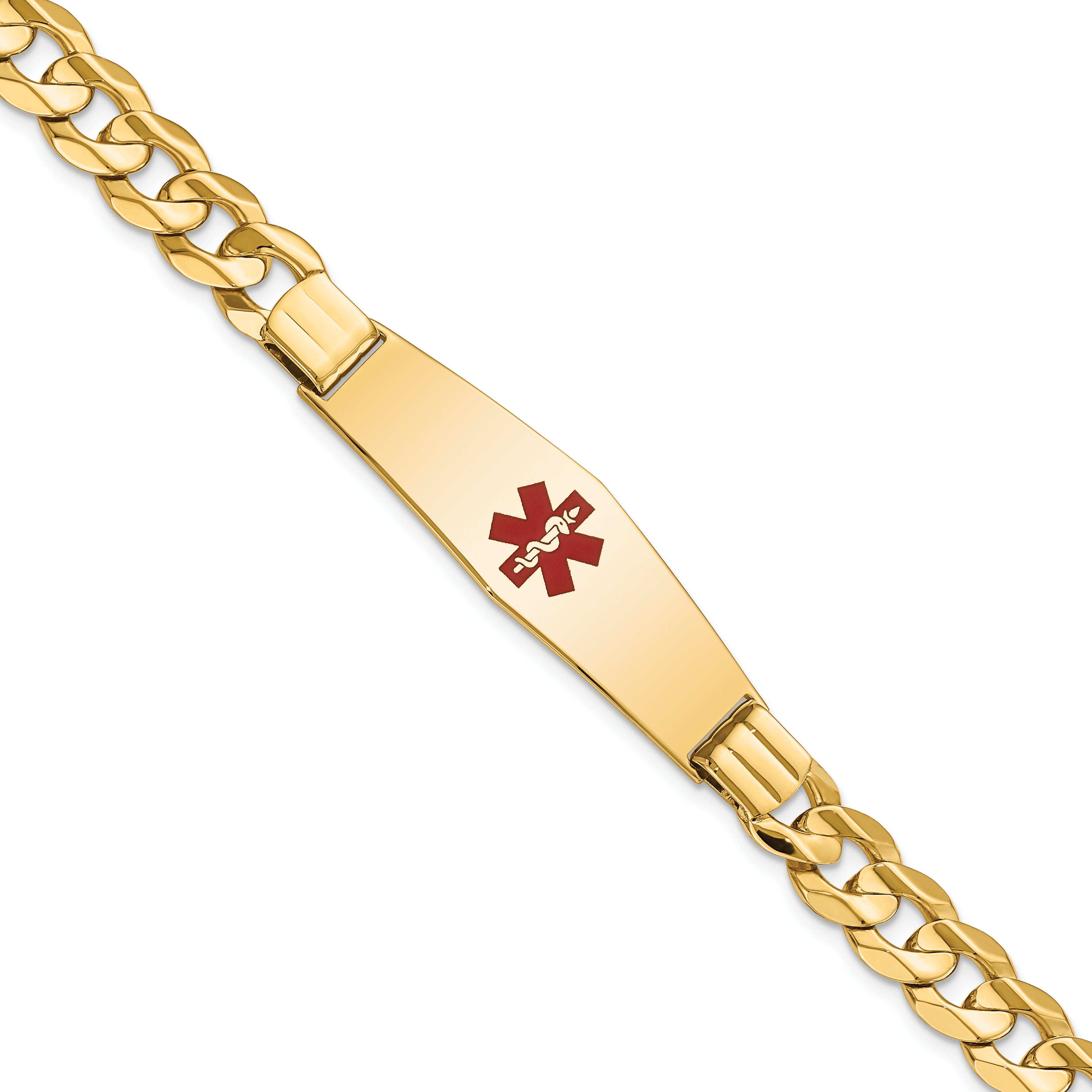 14K Medical Soft Diamond Shape Red Enamel Curb ID Bracelet