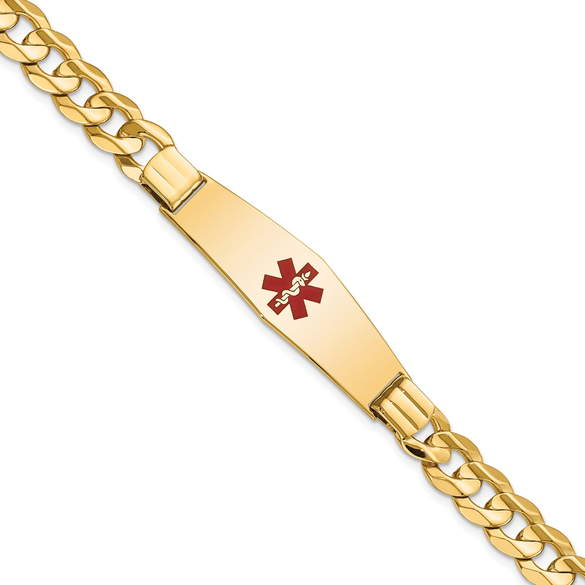 14K Medical Soft Diamond Shape Red Enamel Curb ID Bracelet