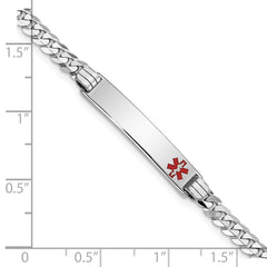 14K White Gold Medical Red Enamel Flat Curb Link ID Bracelet