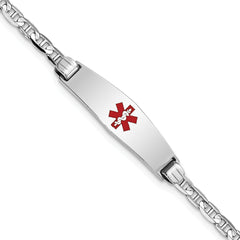 14K WG Medical Soft Diamond Shape Red Enamel Anchor Link ID Bracelet