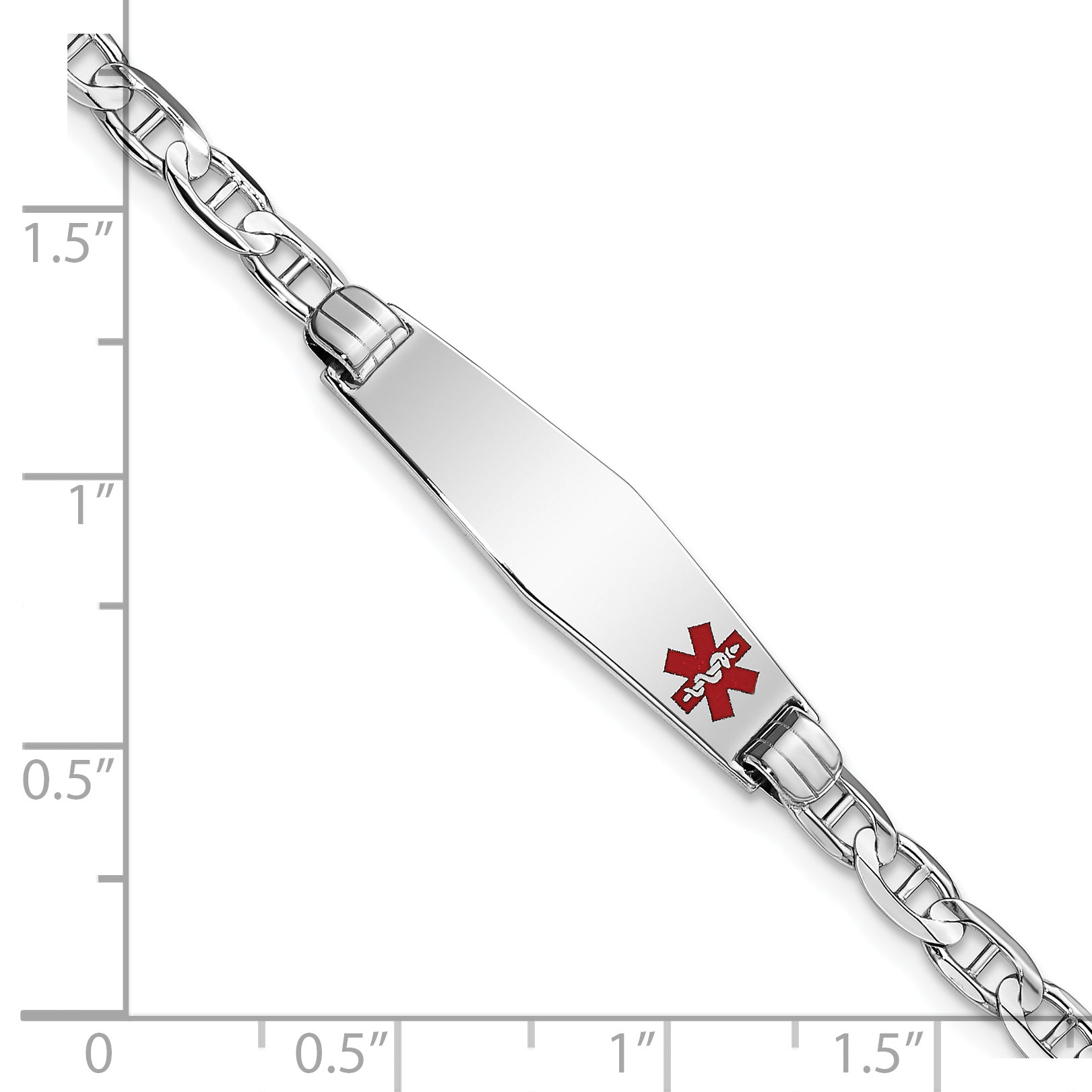 14K WG Medical Soft Diamond Shape Red Enamel Anchor Link ID Bracelet