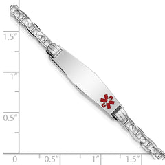 14K WG Medical Soft Diamond Shape Red Enamel Anchor Link ID Bracelet