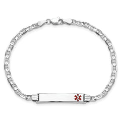 14K White Gold Medical Red Enamel Anchor Link ID Bracelet