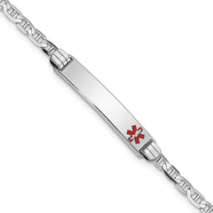 14K White Gold Medical Red Enamel Anchor Link ID Bracelet