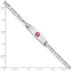 14K WG Medical Soft Diamond Shape Red Enamel Anchor Link ID Bracelet