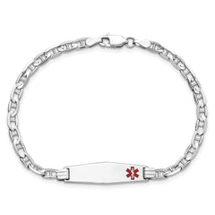 14K WG Medical Soft Diamond Shape Red Enamel Anchor Link ID Bracelet