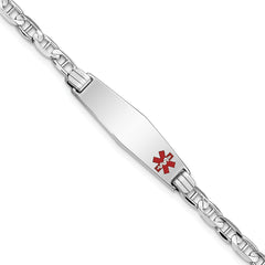 14K WG Medical Soft Diamond Shape Red Enamel Anchor Link ID Bracelet