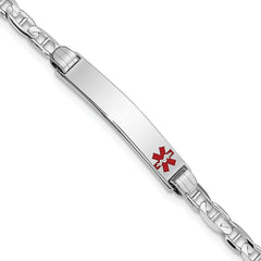 14K White Gold Medical Red Enamel Anchor Link ID Bracelet