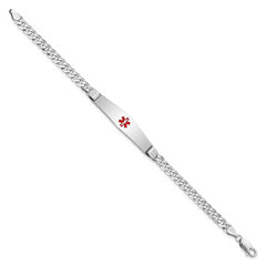 14K WG Medical Soft Diamond Shape Red Enamel Flat Curb Link ID Bracelet